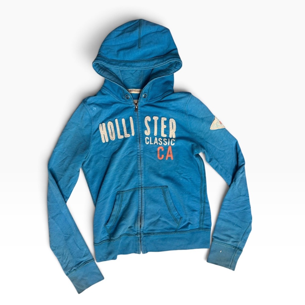 Hollister Classic California Blue Full Zip Hoodie Logo Sweatshirt Women Large